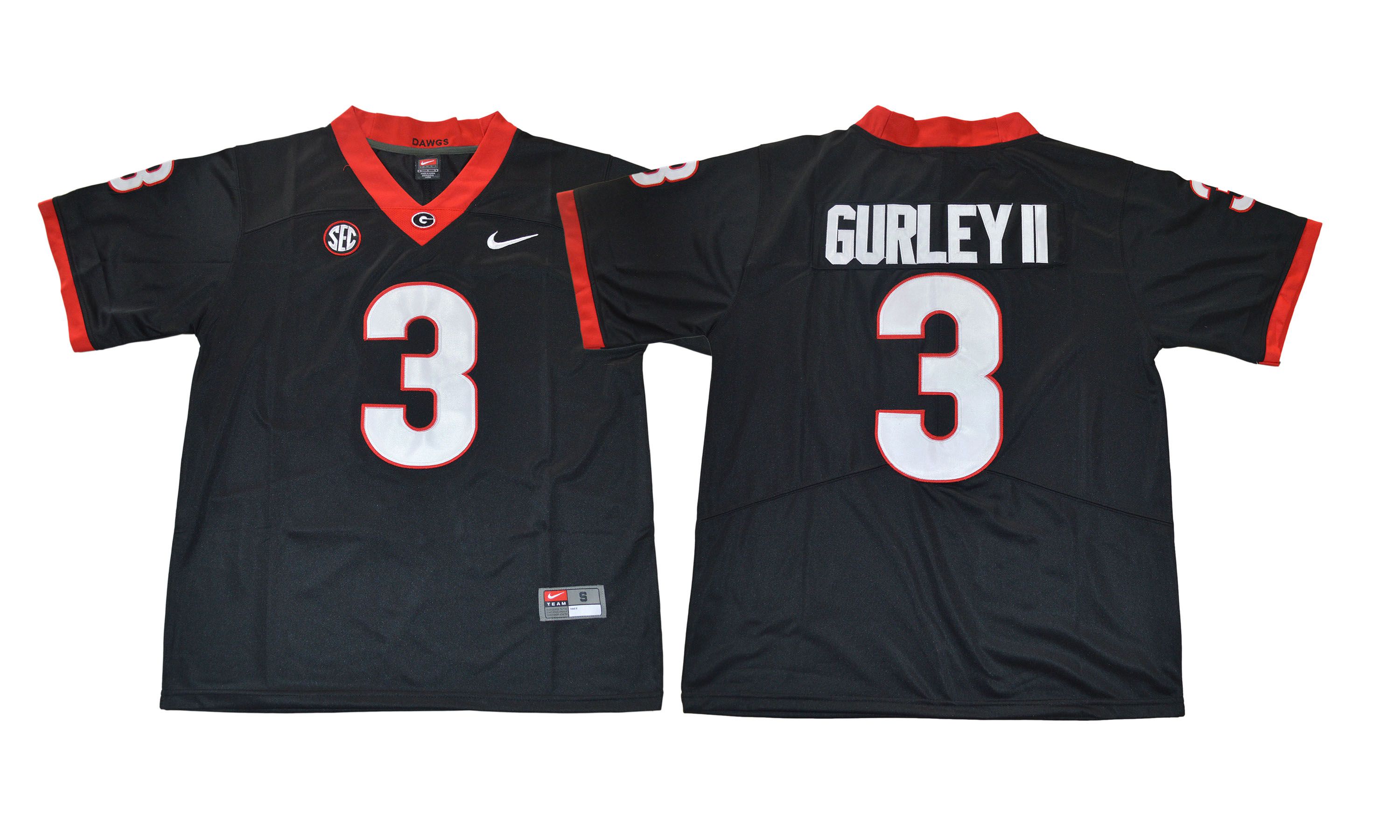 Men NCAA 2017 Georgia Bulldogs 3 Gurleyii black jersey